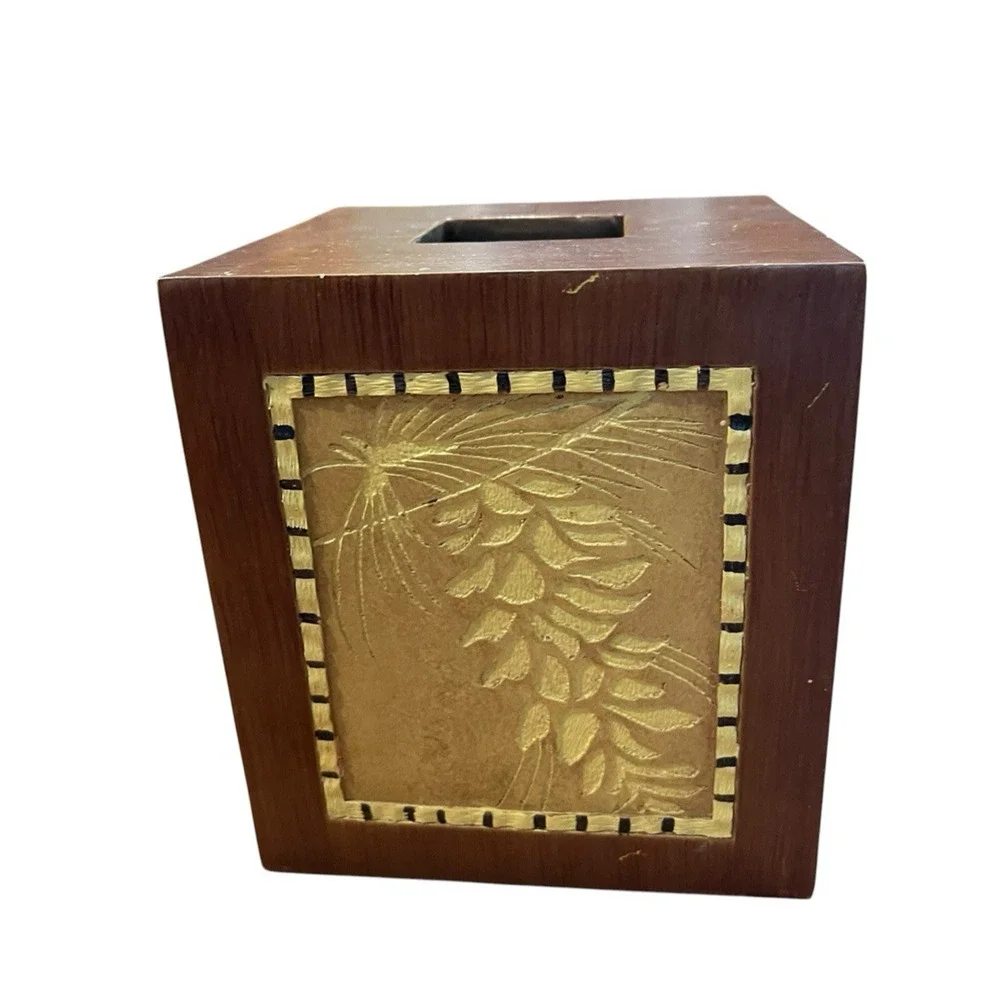 Vintage Wood Carved Tissue Box | Adirondack Pine Rustic Tissue Cover Midcentury